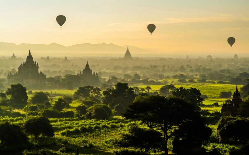 a group of hot air balloons in the sky