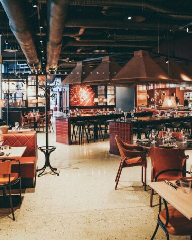 rectangular beige wooden tables and chair