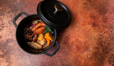 black cooking pan with food