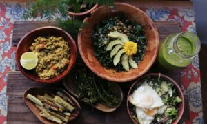 assorted foods on bowls