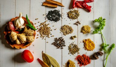 a variety of spices on a white table